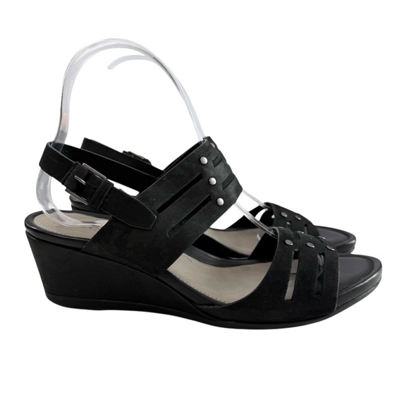 Ecco Touch 45 Strappy Black Leather Wedge Sandals Size 38/ US 7-7.5 - Picture 4 of 16